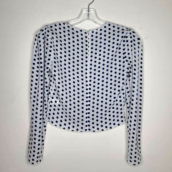 Express long sleeve white black polka dot cropped crossover front blouse - 00 - Picture 5 of 7